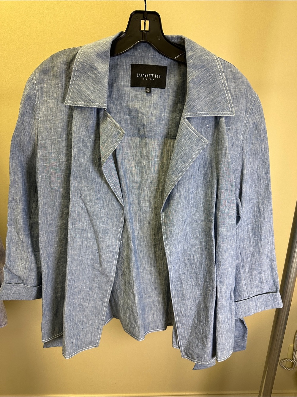 Lafayette 148 New York Light Blue Chambray Open Jacket